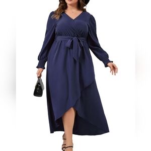 Wrap Dress, Navy, Womens Plus Size 5XL, By Kojooin.